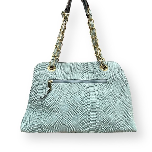 Nicole Miller Shoulder Bag Faux Snakeskin Animal Print Large Gold Chain Purse - Picture 10 of 14